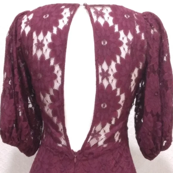 NWOT Saints + Secrets Maroon Lace Floral Dress - Picture 8 of 10